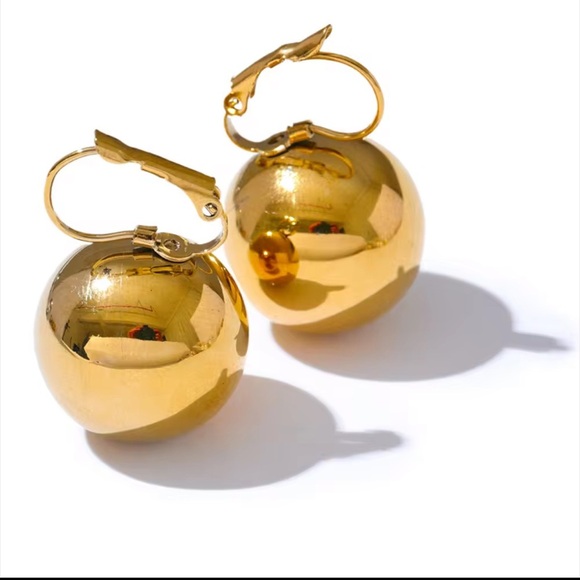 Classic Gold Ball Drop Earrings – Stainless Steel PVD Gold Plated - Picture 1 of 9